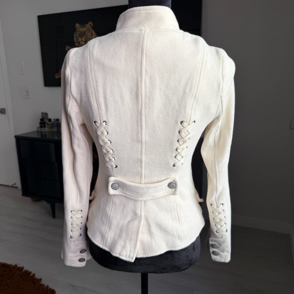 Free People We The Free Button Women's 8 Cream Moto Military Jacket Grunge - Picture 3 of 10